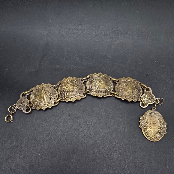 Don Quixote Story Book Bracelet Bronze Tone Links Vintage Jewelry - Picture 9 of 10